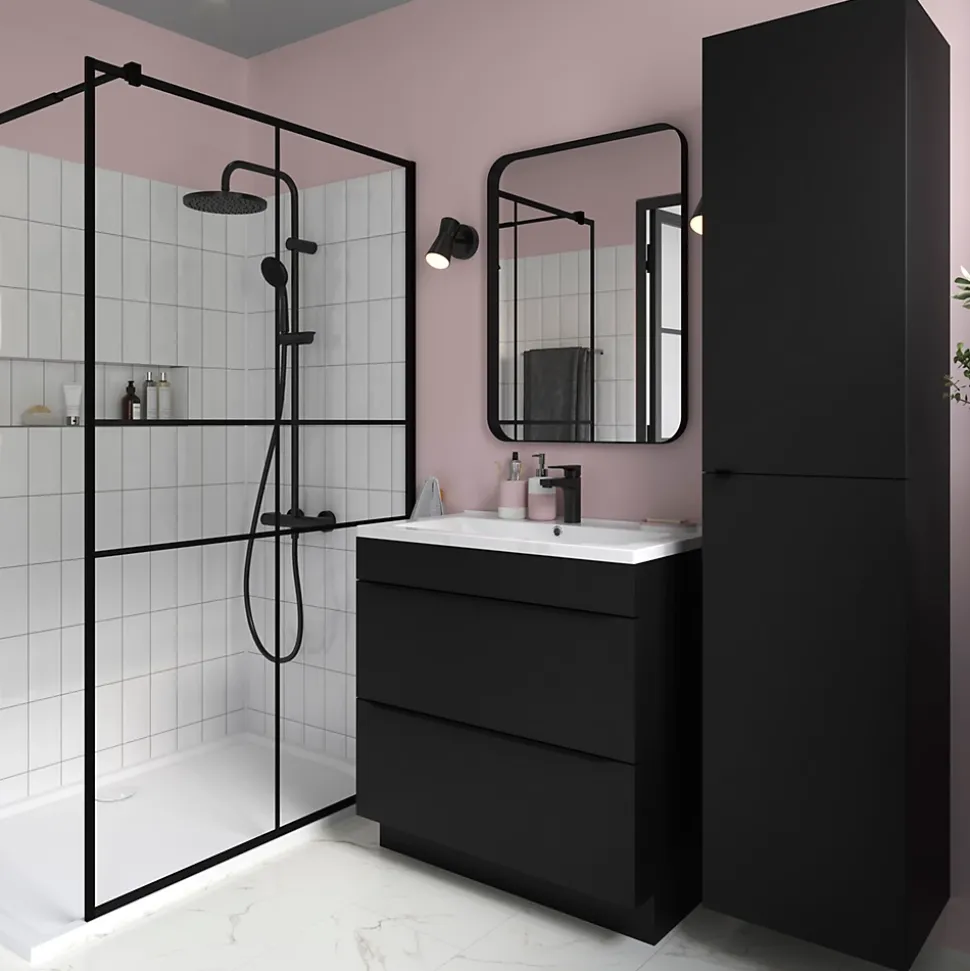 Meuble sous vasque à poser noir mat l.80 x H.82 x P.45 cm, GoodHome Imandra