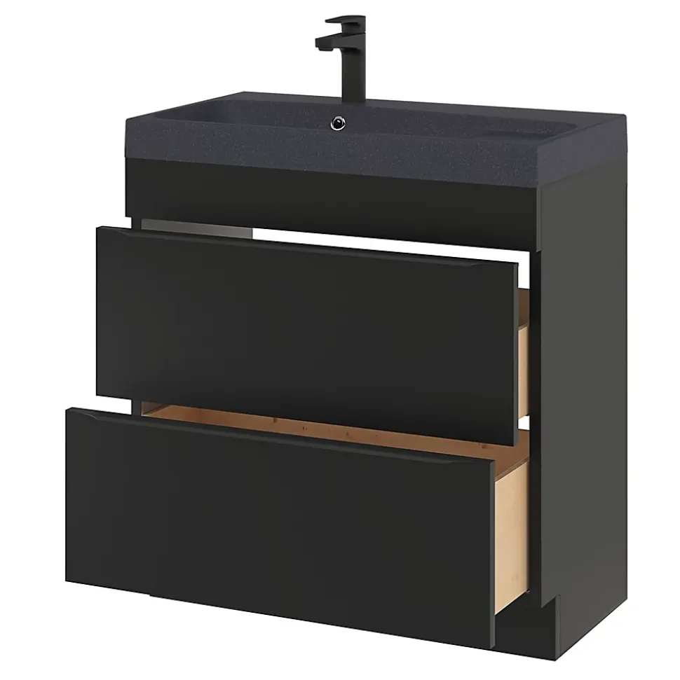 Meuble sous vasque à poser noir mat l.80 x H.82 x P.45 cm, GoodHome Imandra