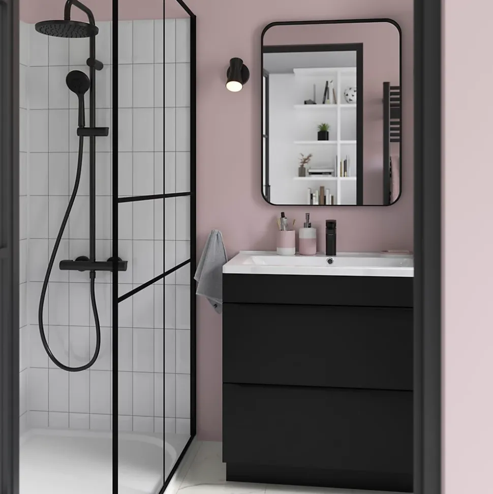 Meuble sous vasque à poser noir mat l.80 x H.82 x P.45 cm, GoodHome Imandra