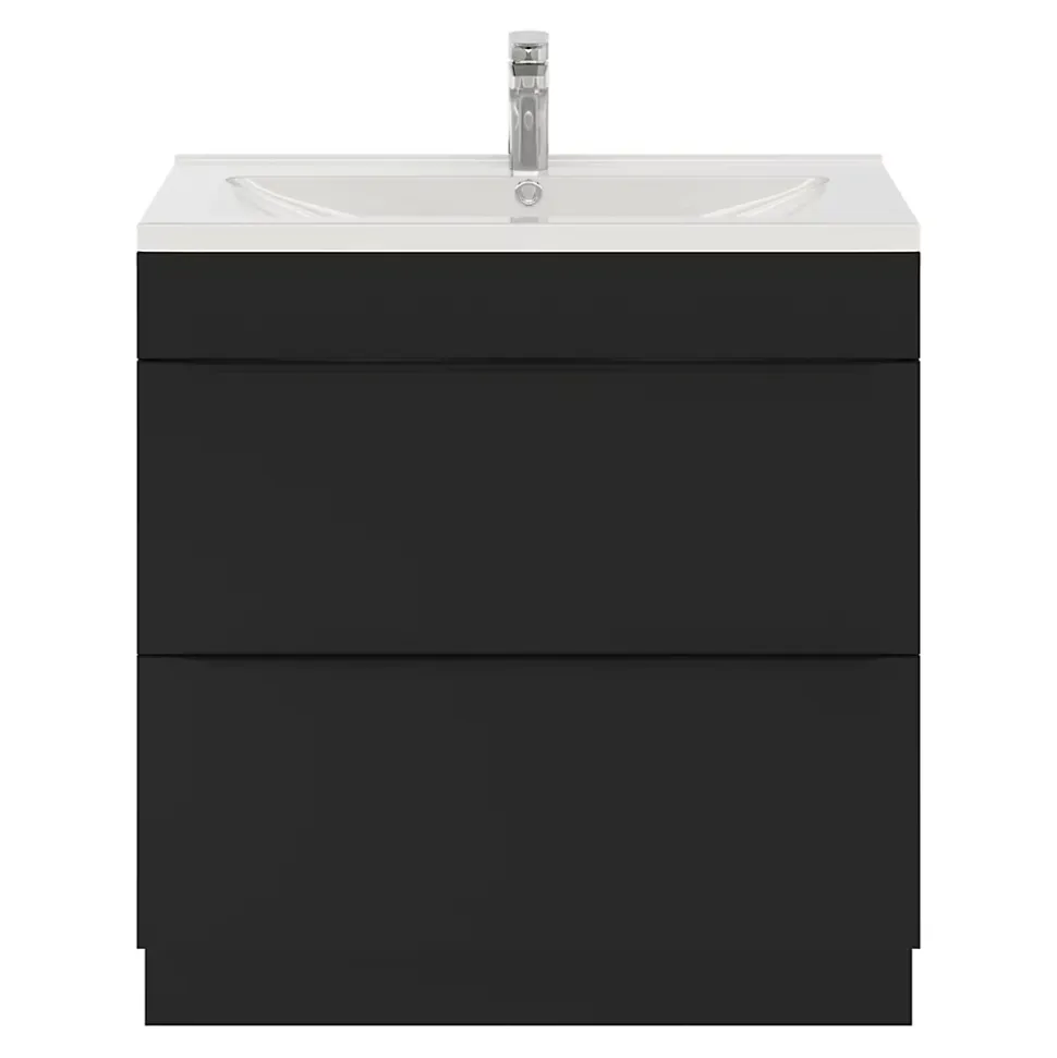 Meuble sous vasque à poser noir mat l.80 x H.82 x P.45 cm, GoodHome Imandra