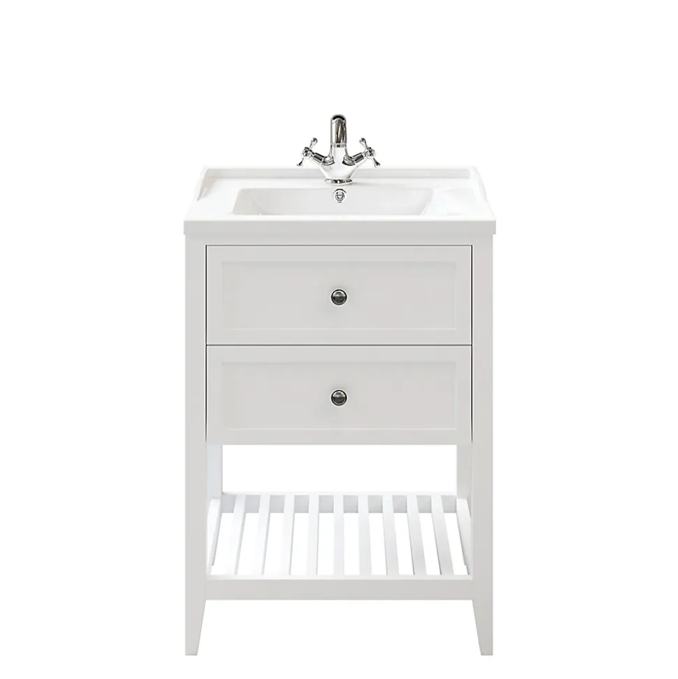 Meuble sous vasque à poser 2 tiroirs 1 niche blanc mat l.60 cm, GoodHome Perma