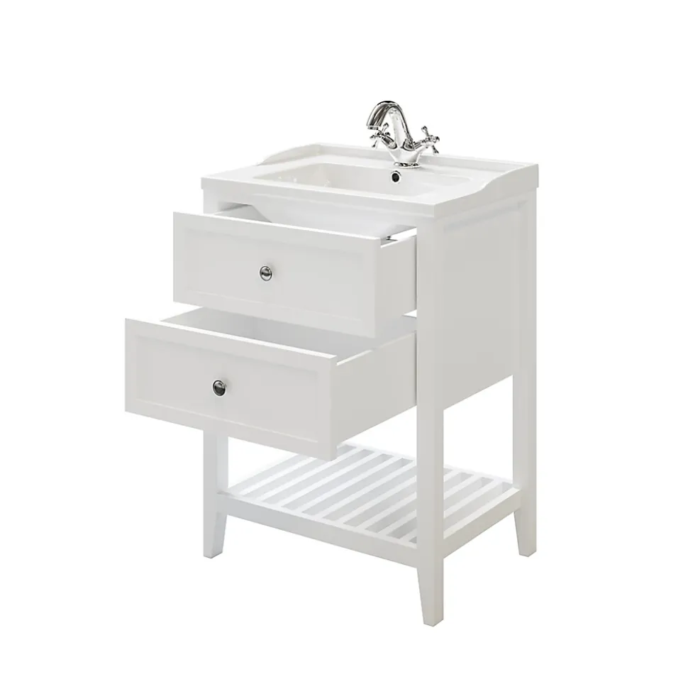 Meuble sous vasque à poser 2 tiroirs 1 niche blanc mat l.60 cm, GoodHome Perma