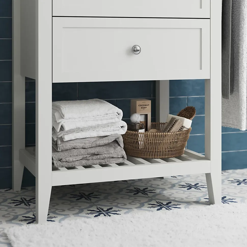Meuble sous vasque à poser 2 tiroirs 1 niche blanc mat l.60 cm, GoodHome Perma