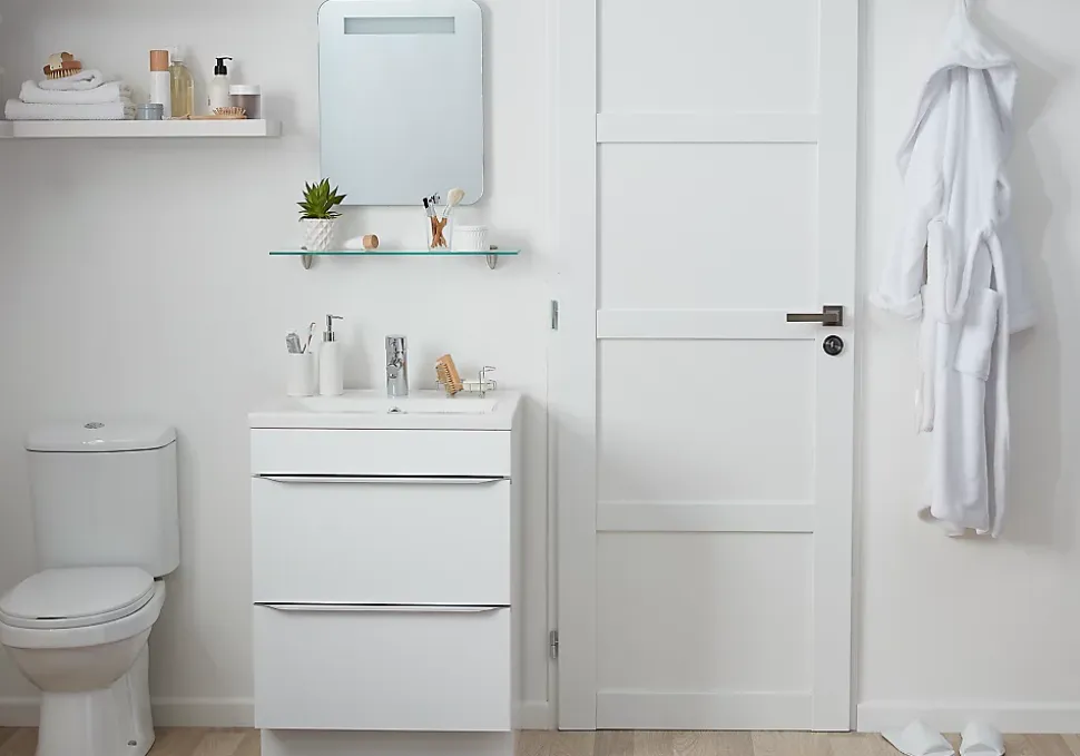 Meuble sous vasque à poser blanc brillant l.60 x H.82 x P.45 cm, GoodHome Imandra