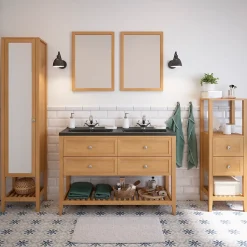 Meuble sous vasque à poser 4 tiroirs placage chêne l.120 x H.80,6 x P.45 cm, GoodHome Perma