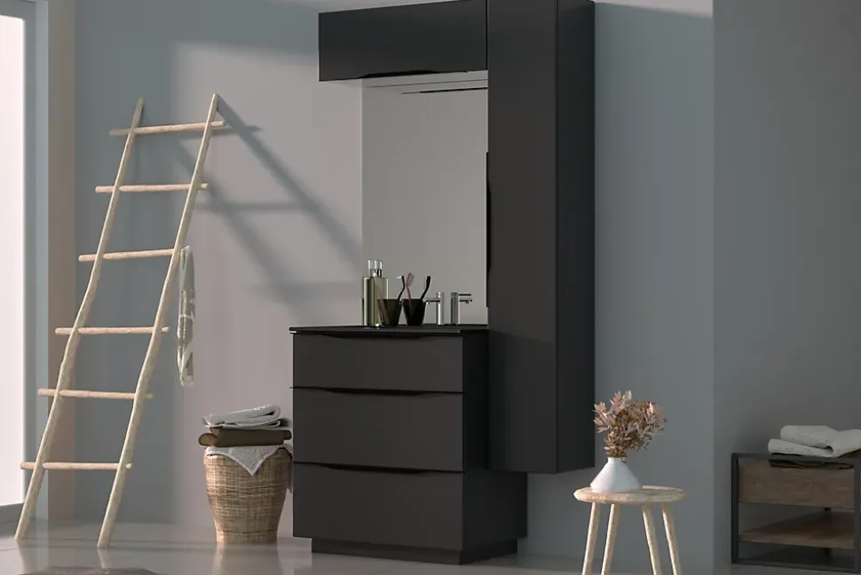 Meuble sous vasque à poser gris anthracite brillant l.80 x H.88 x P.50 cm, Pamili