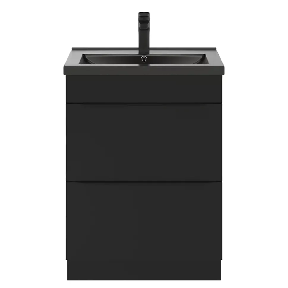 Meuble sous vasque à poser noir mat l.60 x H.82 x P.45 cm, GoodHome Imandra
