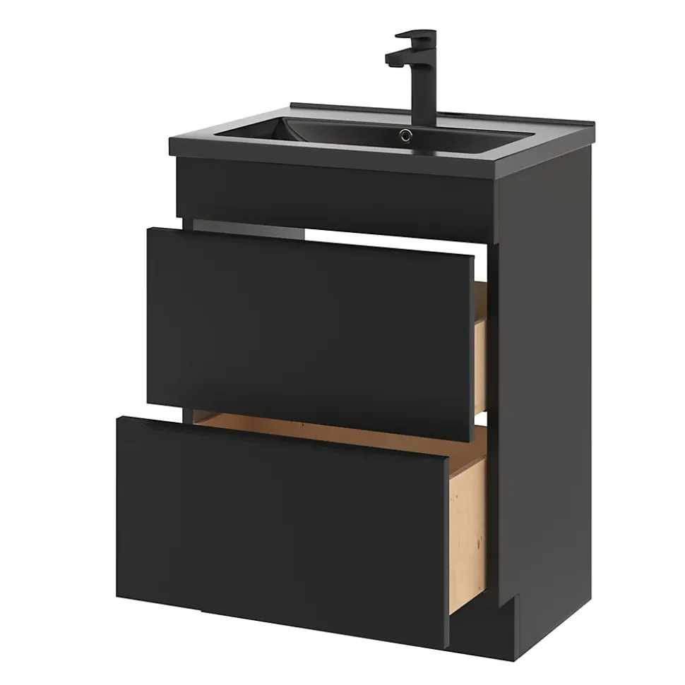 Meuble sous vasque à poser noir mat l.60 x H.82 x P.45 cm, GoodHome Imandra