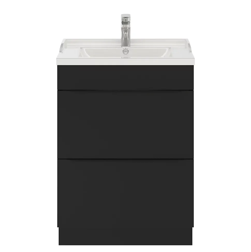 Meuble sous vasque à poser noir mat l.60 x H.82 x P.45 cm, GoodHome Imandra