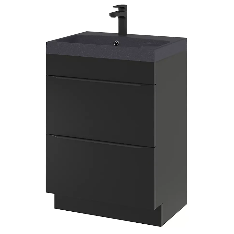 Meuble sous vasque à poser noir mat l.60 x H.82 x P.45 cm, GoodHome Imandra