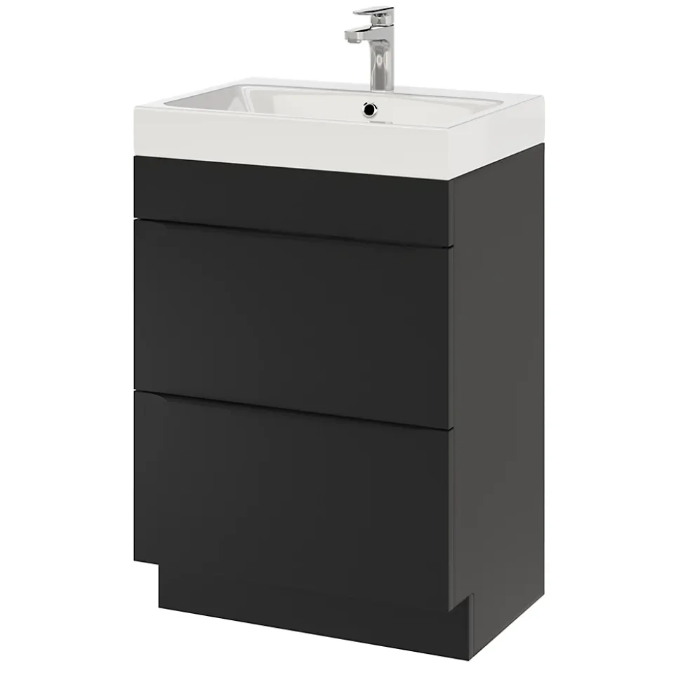 Meuble sous vasque à poser noir mat l.60 x H.82 x P.45 cm, GoodHome Imandra