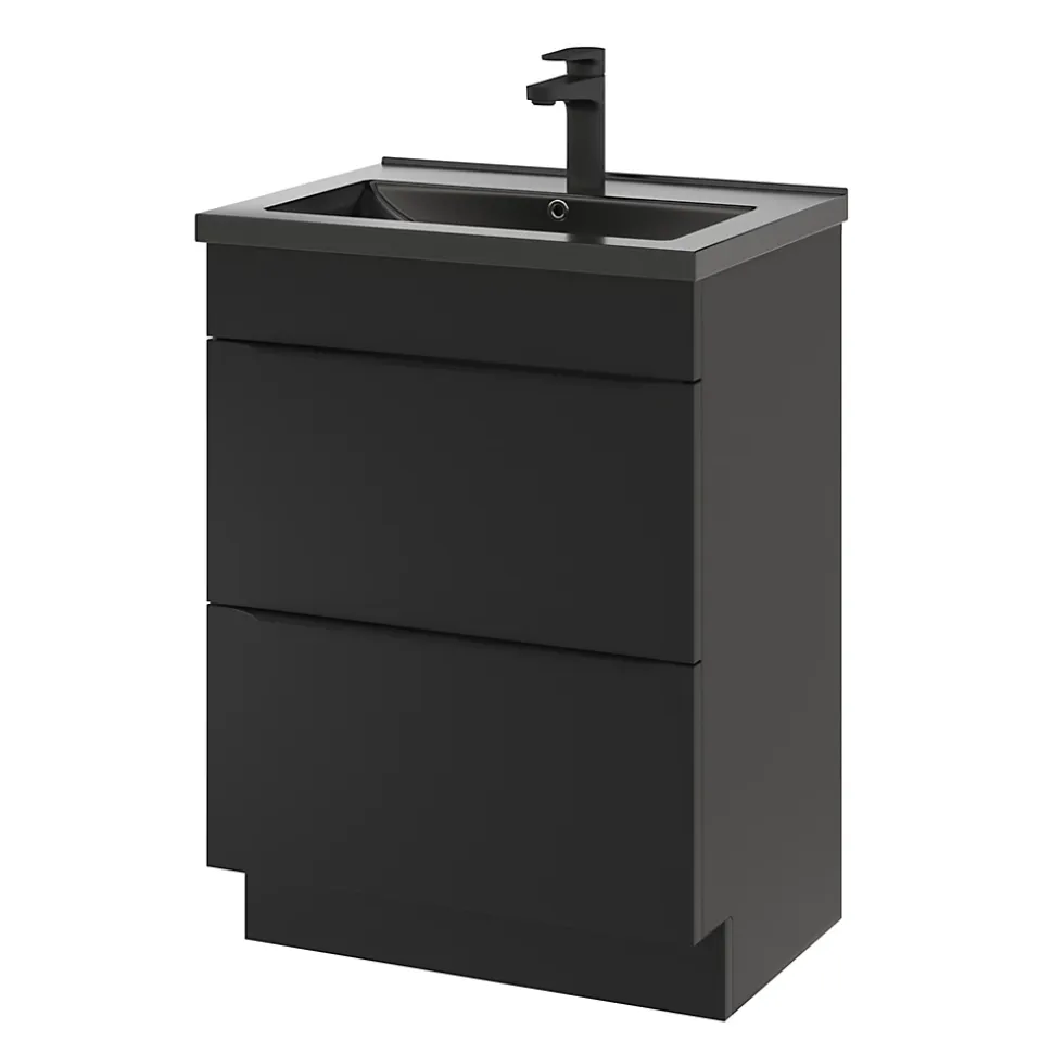 Meuble sous vasque à poser noir mat l.60 x H.82 x P.45 cm, GoodHome Imandra