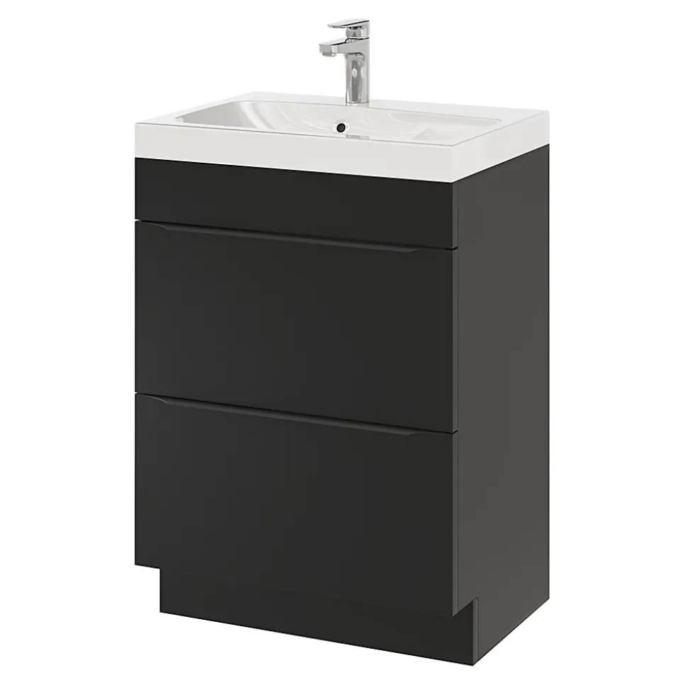 Meuble sous vasque à poser noir mat l.60 x H.82 x P.45 cm, GoodHome Imandra