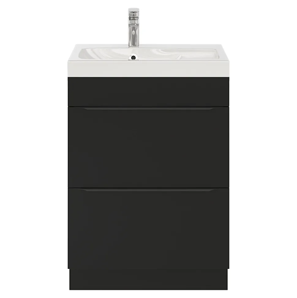 Meuble sous vasque à poser noir mat l.60 x H.82 x P.45 cm, GoodHome Imandra