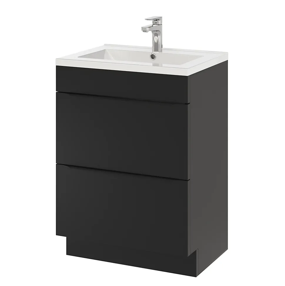 Meuble sous vasque à poser noir mat l.60 x H.82 x P.45 cm, GoodHome Imandra