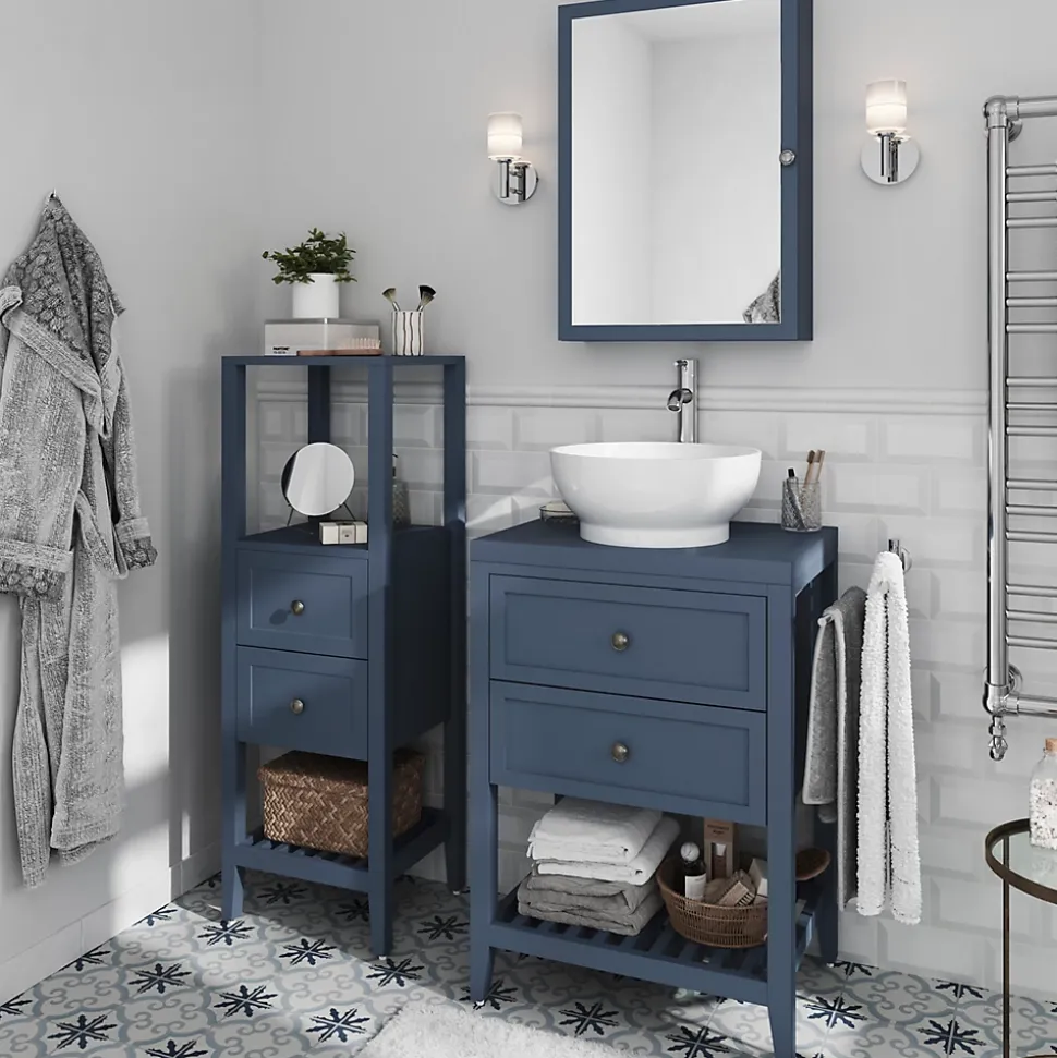 Meuble sous vasque à poser 2 tiroirs bleu mat l.60 cm, GoodHome Perma