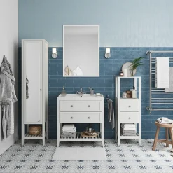 Meuble sous vasque à poser 2 tiroirs 1 niche blanc mat l.80 cm, GoodHome Perma