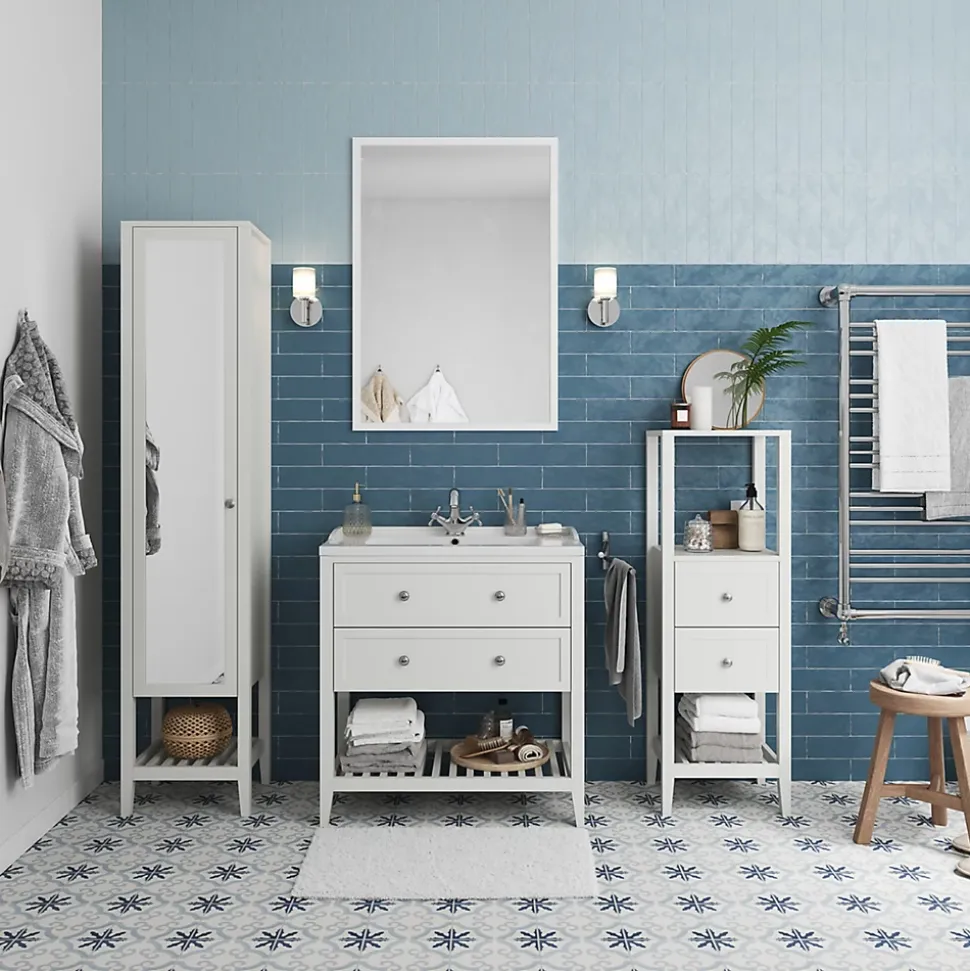Meuble sous vasque à poser 2 tiroirs 1 niche blanc mat l.80 cm, GoodHome Perma
