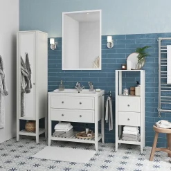 Meuble sous vasque à poser 2 tiroirs 1 niche blanc mat l.80 cm, GoodHome Perma