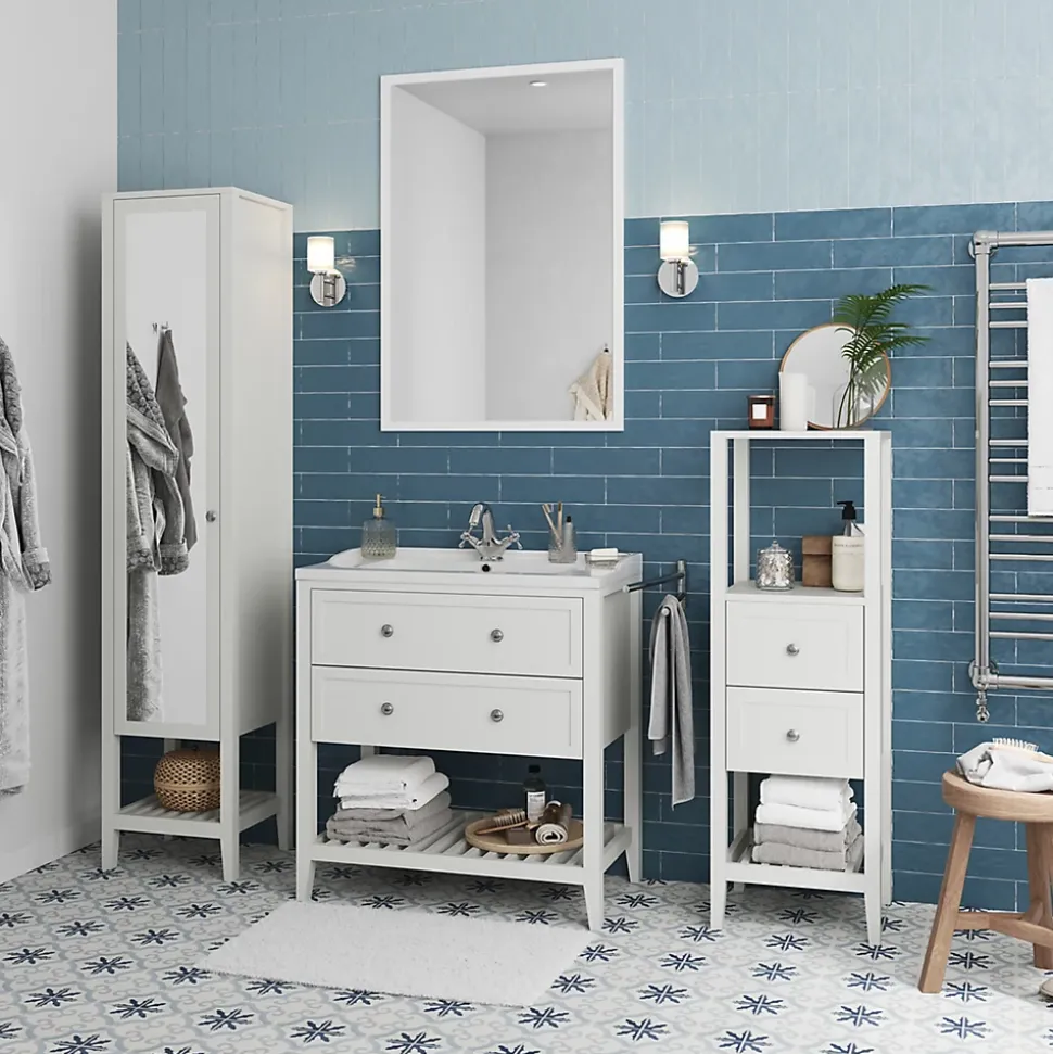 Meuble sous vasque à poser 2 tiroirs 1 niche blanc mat l.80 cm, GoodHome Perma
