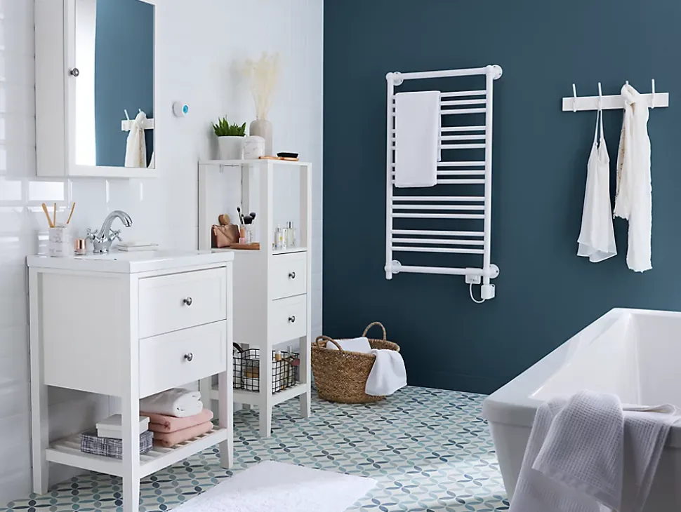 Meuble sous vasque à poser 2 tiroirs 1 niche blanc mat l.80 cm, GoodHome Perma