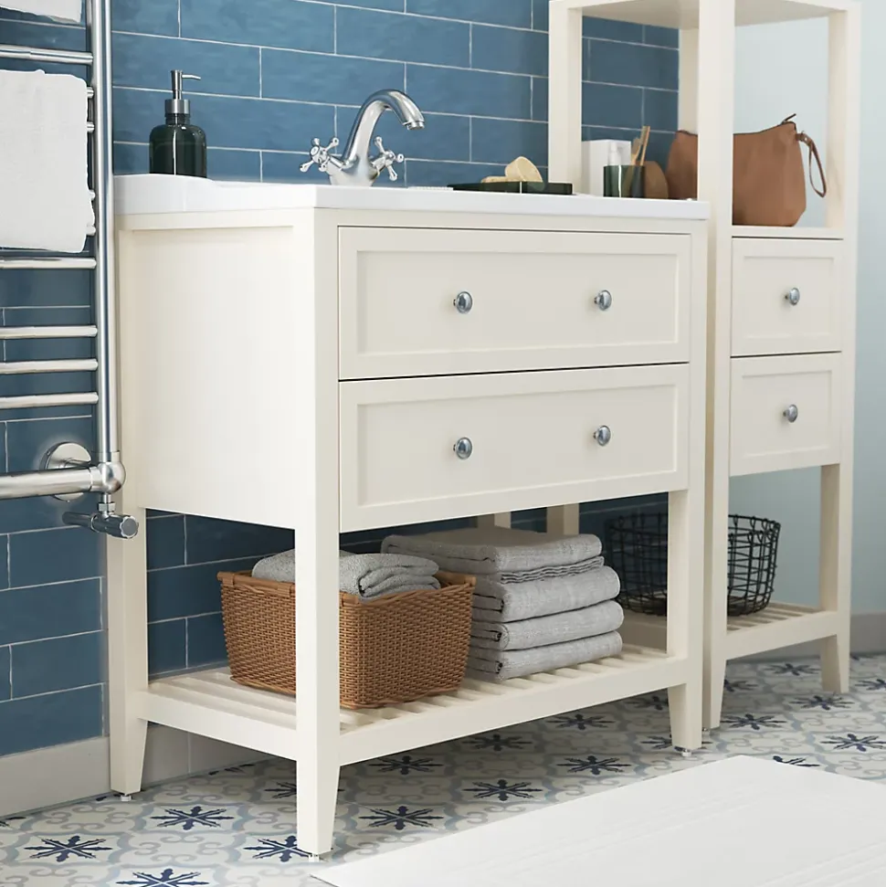Meuble sous vasque à poser 2 tiroirs 1 niche blanc mat l.80 cm, GoodHome Perma