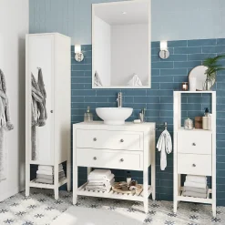 Meuble sous vasque à poser 2 tiroirs 1 niche blanc mat l.80 cm, GoodHome Perma