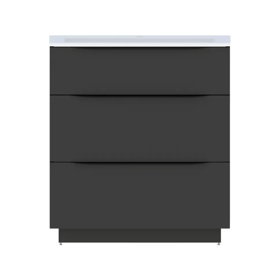 Meuble sous vasque à poser noir mat l.80 x H.88 x P.50 cm, Pamili
