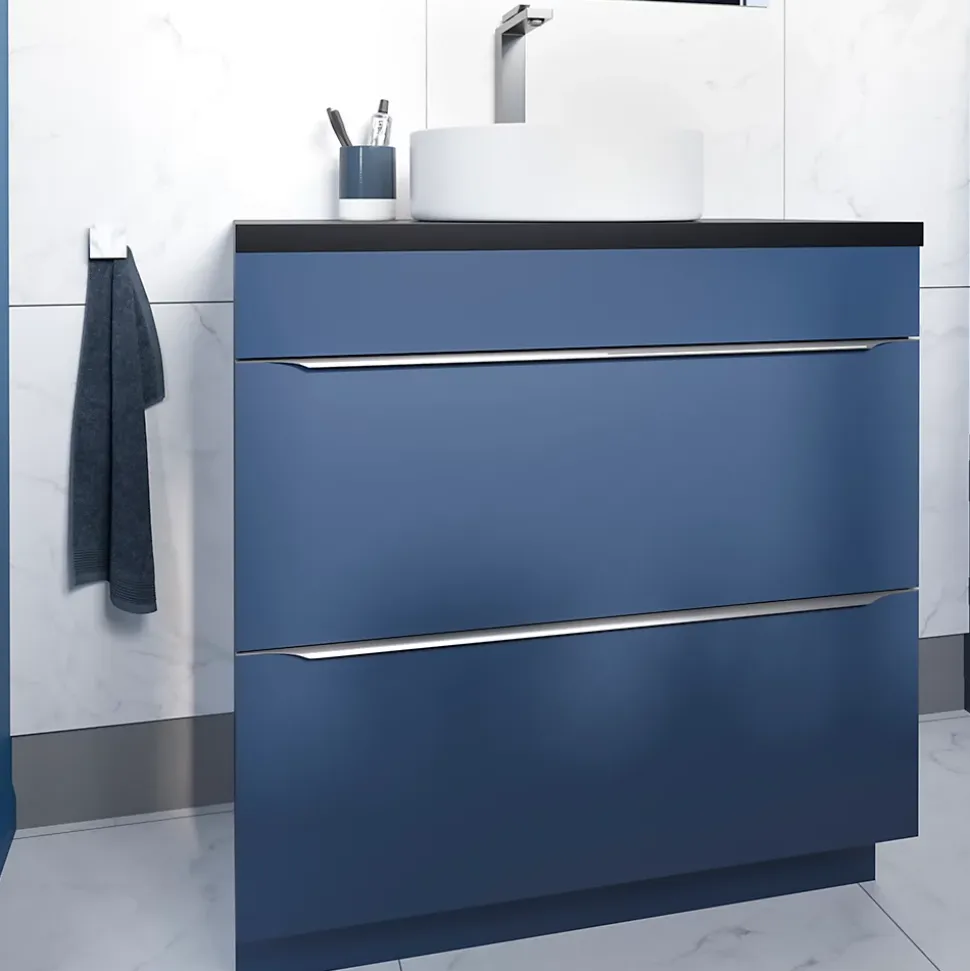 Meuble sous vasque à poser bleu nuit mat l.80 x H.82 x P.45 cm, GoodHome Imandra