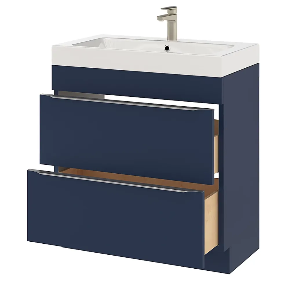 Meuble sous vasque à poser bleu nuit mat l.80 x H.82 x P.45 cm, GoodHome Imandra