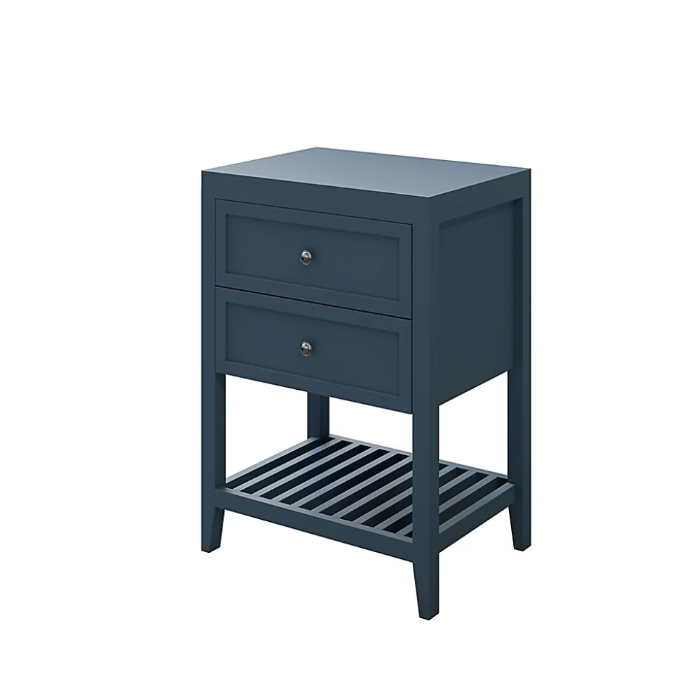 Meuble sous vasque à poser 2 tiroirs 1 niche bleu mat l.60 cm + plan de toilette, GoodHome Perma