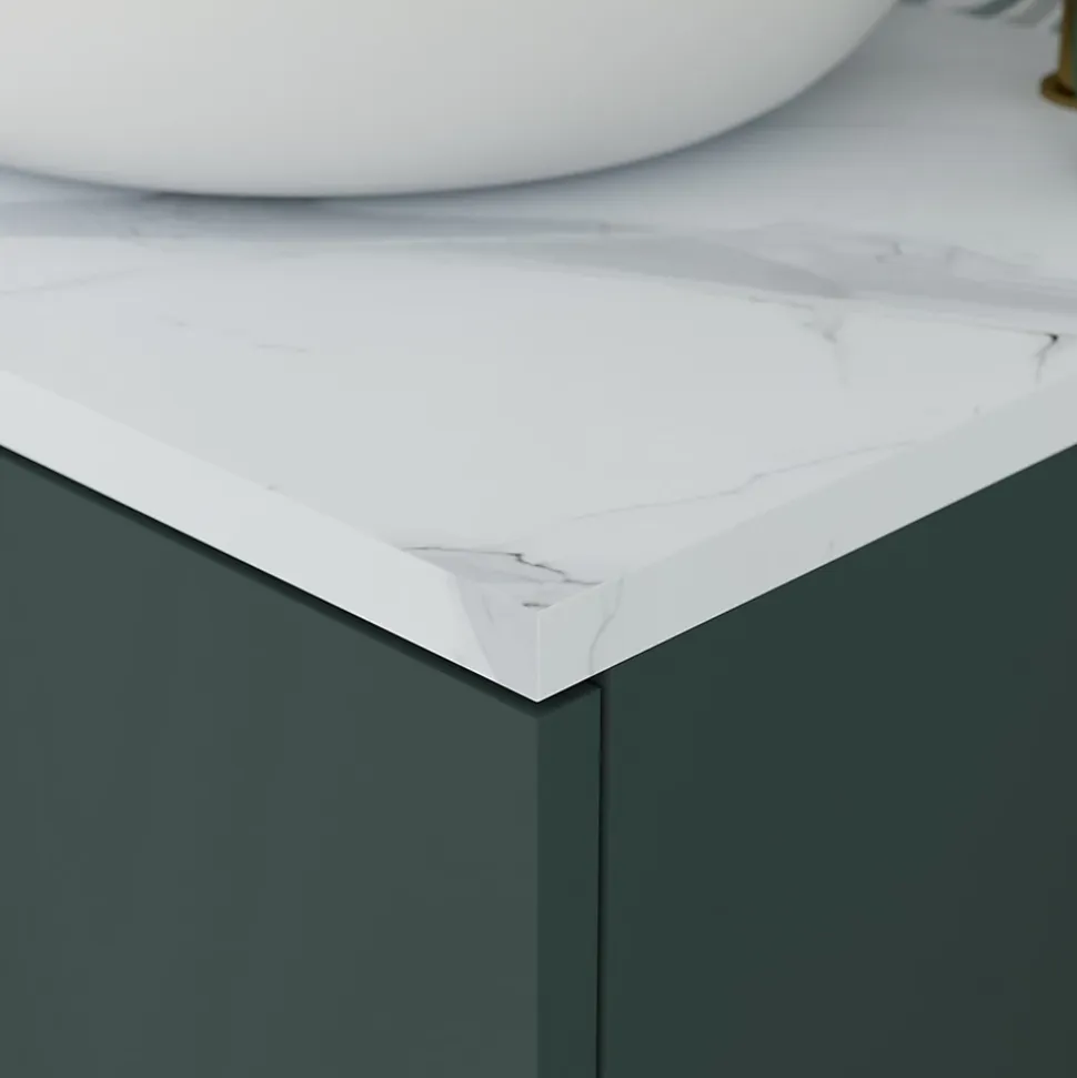 Meuble sous vasque à poser l.120 cm vert + plan de toilette effet marbre blanc Cadélia, GoodHome Perma