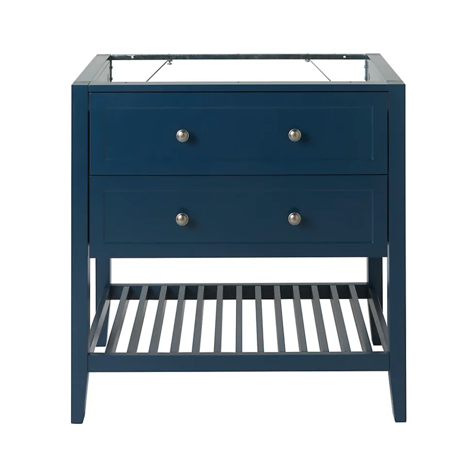 Meuble sous vasque à poser 2 tiroirs bleu mat L.80 x H.80 x P.45 cm, GoodHome Perma