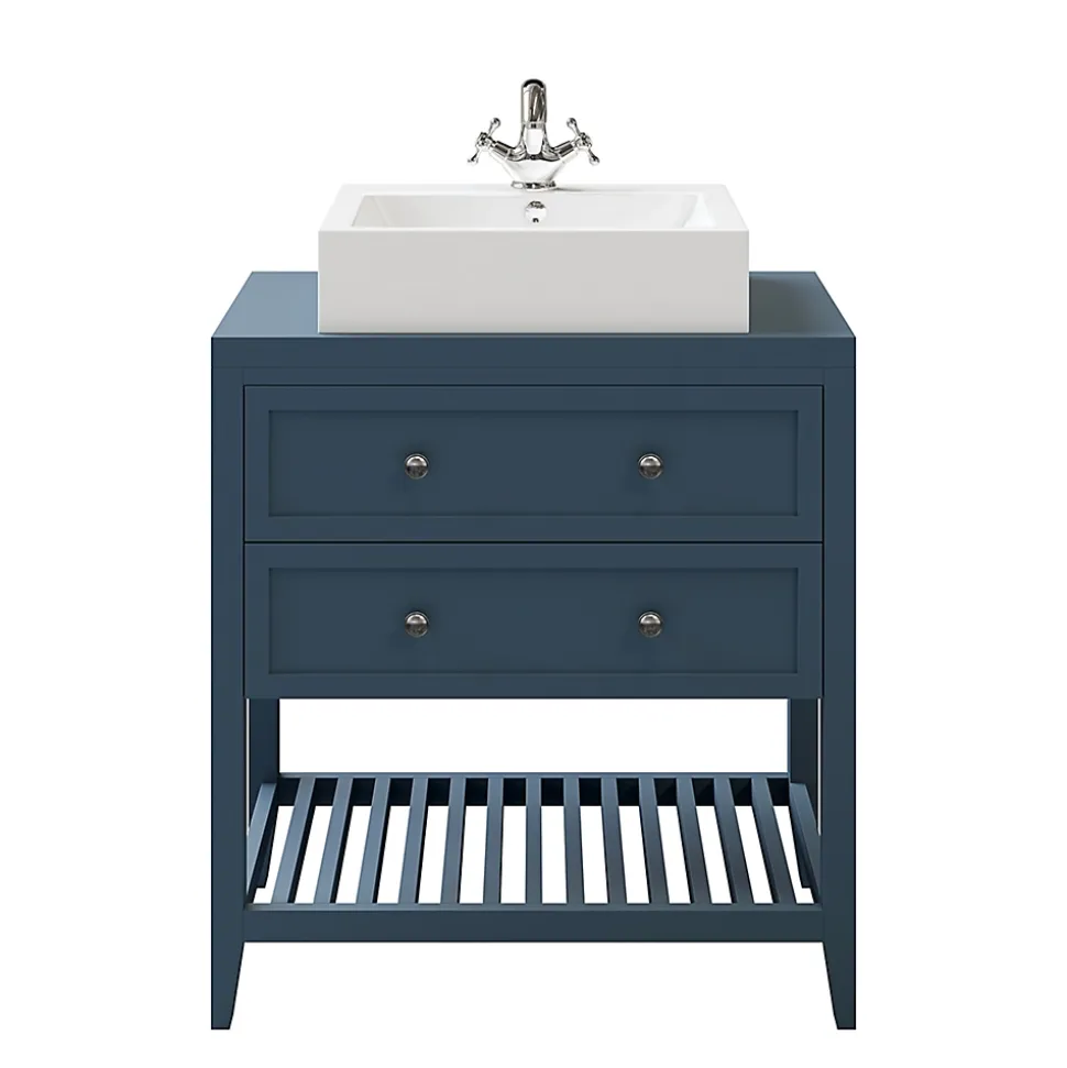 Meuble sous vasque à poser 2 tiroirs bleu mat L.80 x H.80 x P.45 cm, GoodHome Perma
