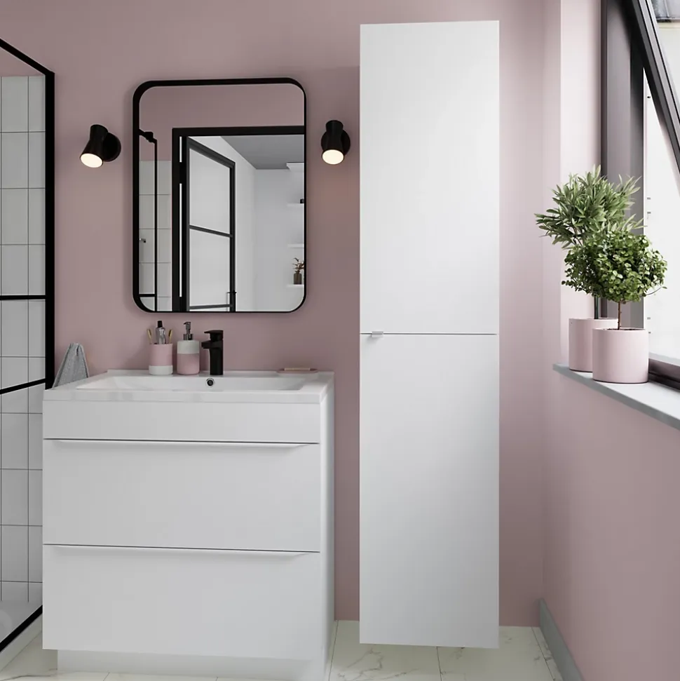 Meuble sous vasque à poser blanc mat l.80 x H.82 x P.45 cm, GoodHome Imandra
