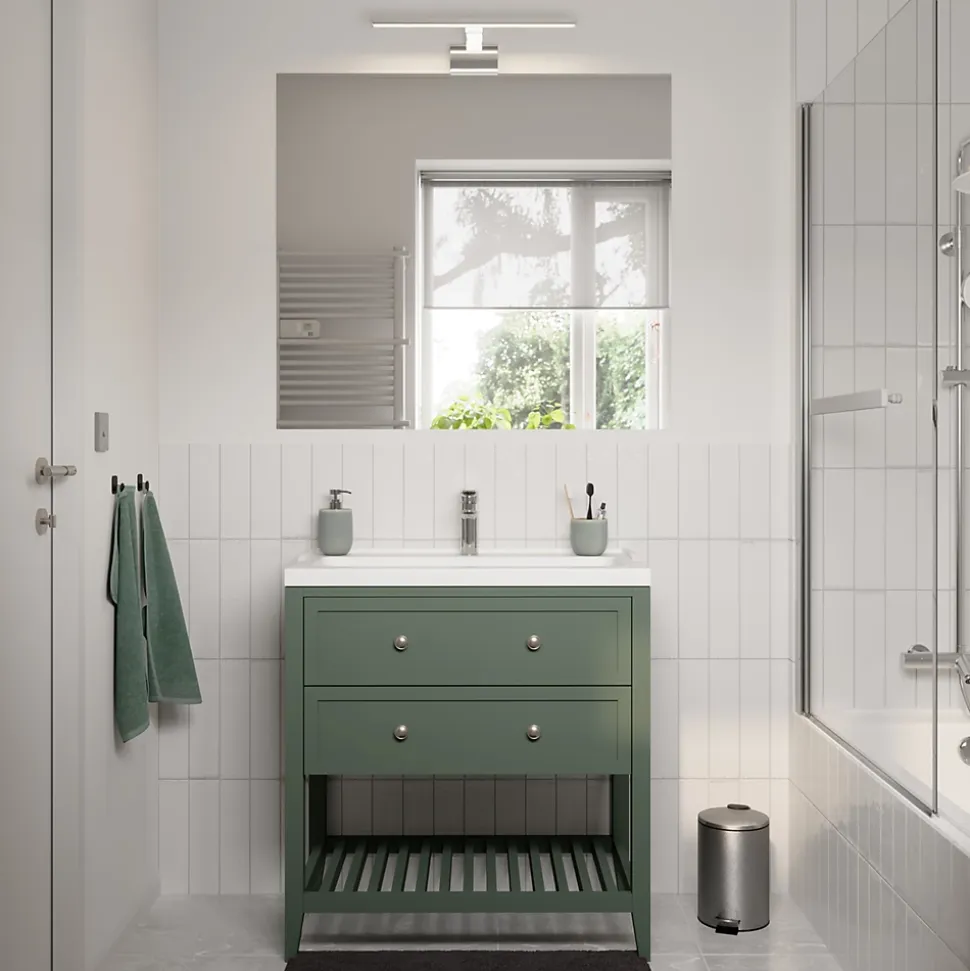 Meuble sous vasque à poser 2 tiroirs 1 niche vert mat l.80 x H.80,6 x P.45 cm, GoodHome Perma
