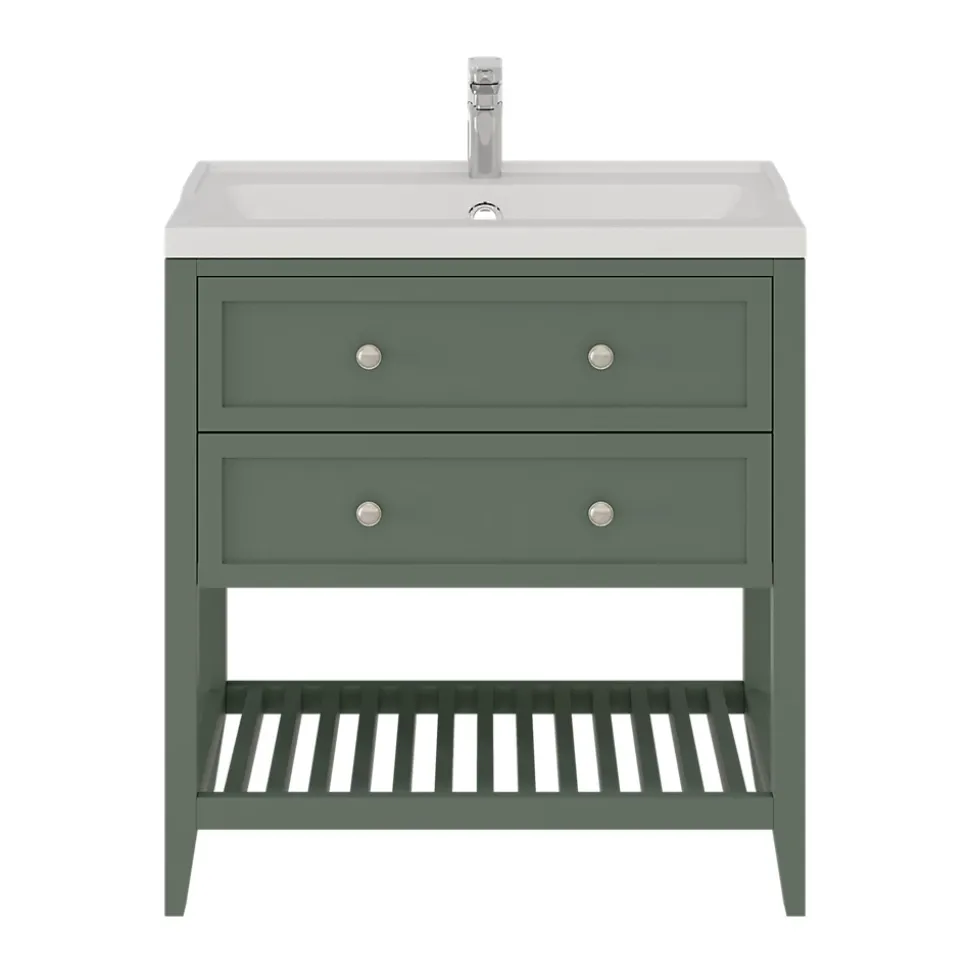 Meuble sous vasque à poser 2 tiroirs 1 niche vert mat l.80 x H.80,6 x P.45 cm, GoodHome Perma