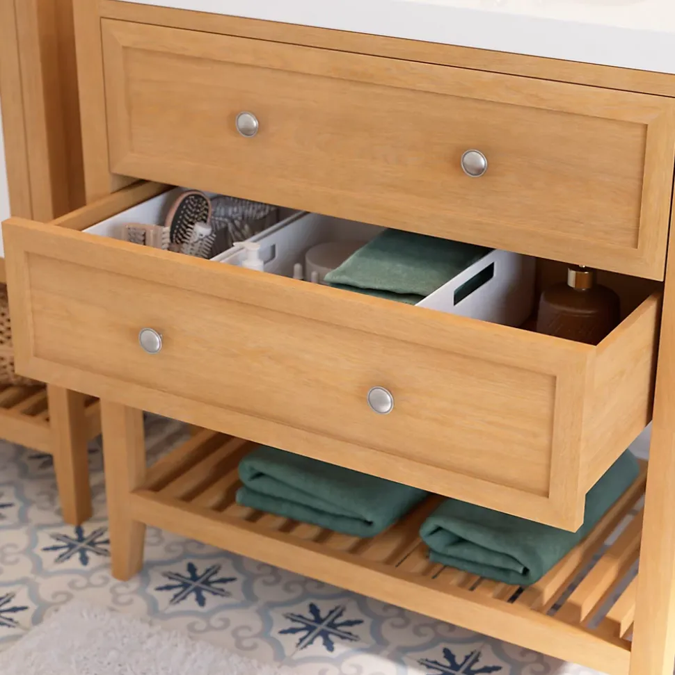 Meuble sous vasque à poser 2 tiroirs 1 niche placage chêne l.80 cm + plan de toilette placage chêne, GoodHome Perma