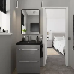 Meuble sous vasque à poser gris brillant l.60 x H.82 x P.45 cm, GoodHome Imandra
