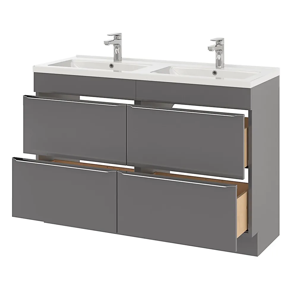 Meuble sous vasque à poser gris brillant l.120 x H.82 x P.45 cm, GoodHome Imandra