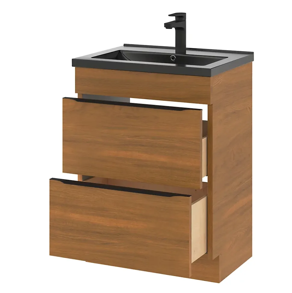 Meuble sous vasque à poser effet noyer l.60 x H.82 x P.45 cm, GoodHome Imandra