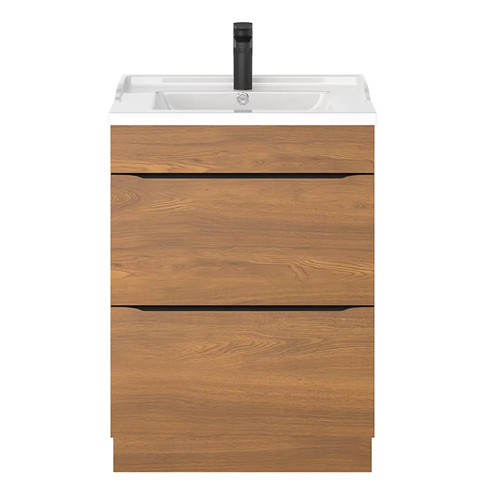 Meuble sous vasque à poser effet noyer l.60 x H.82 x P.45 cm, GoodHome Imandra