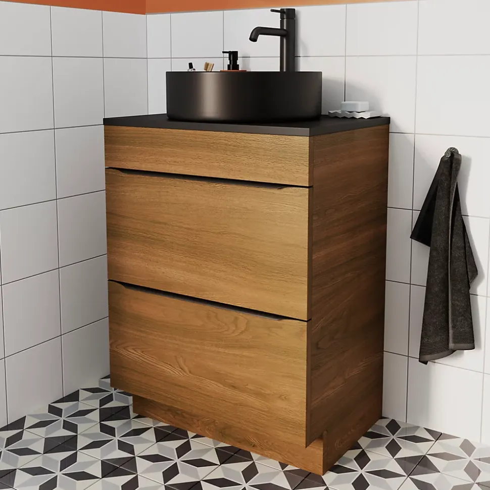 Meuble sous vasque à poser effet noyer l.60 x H.82 x P.45 cm, GoodHome Imandra