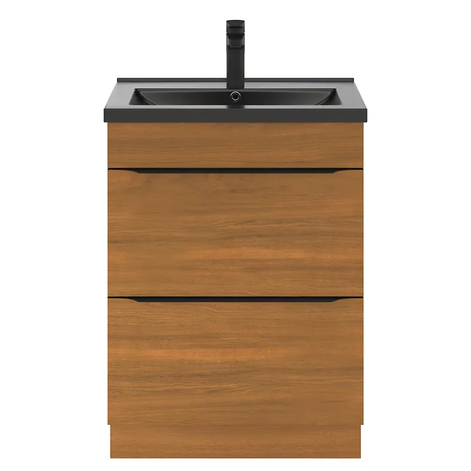 Meuble sous vasque à poser effet noyer l.60 x H.82 x P.45 cm, GoodHome Imandra