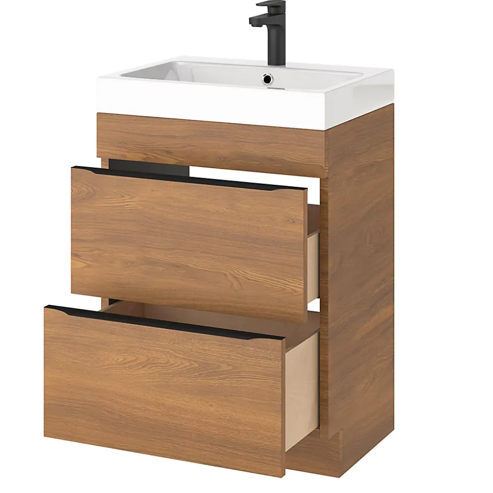 Meuble sous vasque à poser effet noyer l.60 x H.82 x P.45 cm, GoodHome Imandra