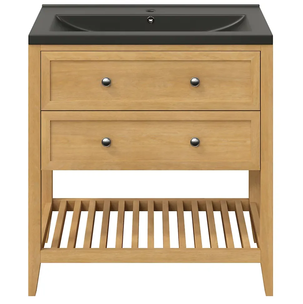 Meuble sous vasque à poser 2 tiroirs placage chêne l.80 x H.80,6 x P.45 cm, GoodHome Perma