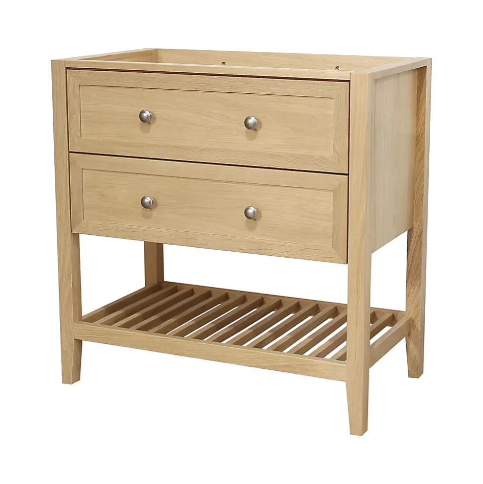 Meuble sous vasque à poser 2 tiroirs placage chêne l.80 x H.80,6 x P.45 cm, GoodHome Perma