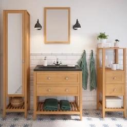 Meuble sous vasque à poser 2 tiroirs placage chêne l.80 x H.80,6 x P.45 cm, GoodHome Perma