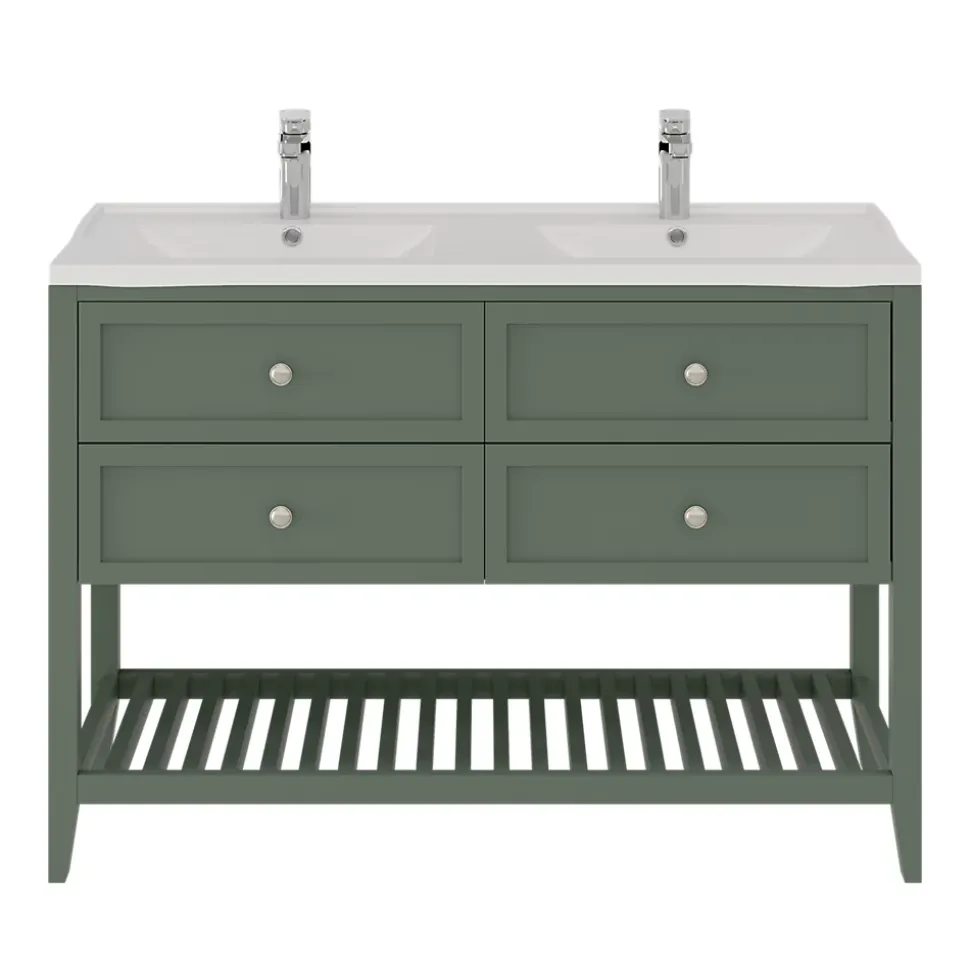 Meuble sous vasque à poser 4 tiroirs 1 niche vert mat l.120 x H.80,6 x P.45 cm, GoodHome Perma