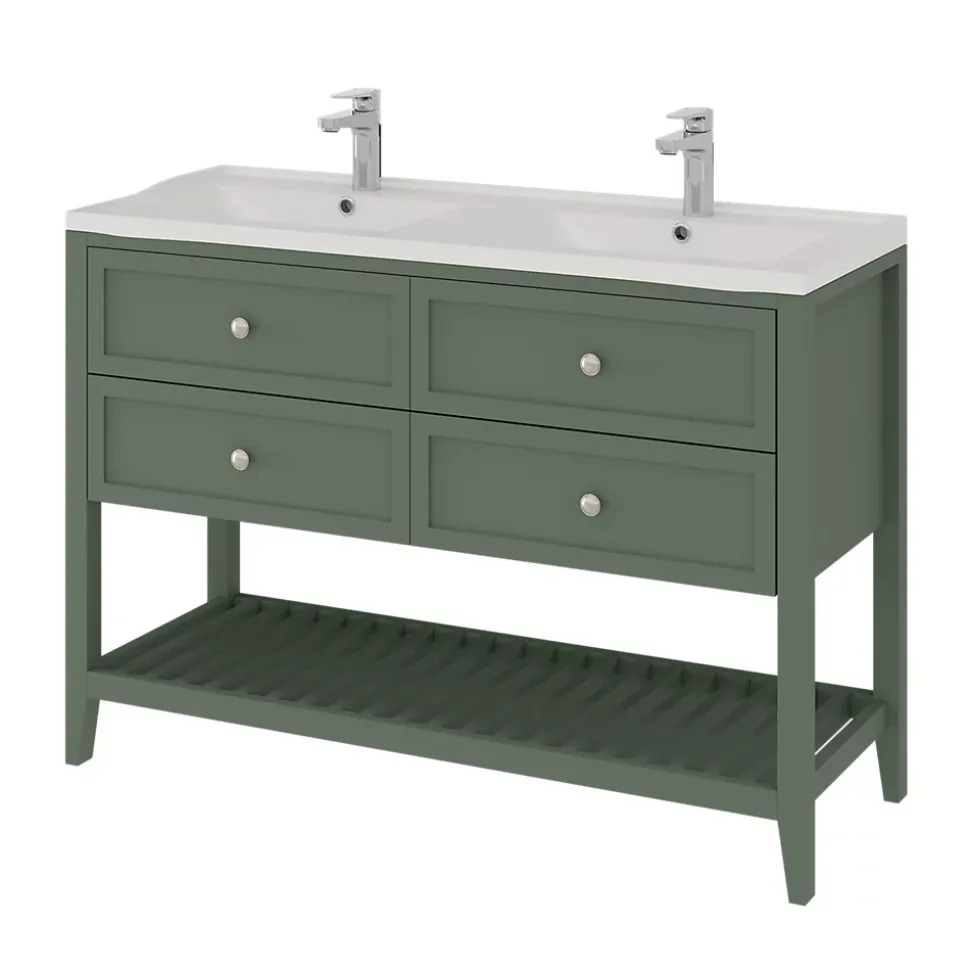Meuble sous vasque à poser 4 tiroirs 1 niche vert mat l.120 x H.80,6 x P.45 cm, GoodHome Perma